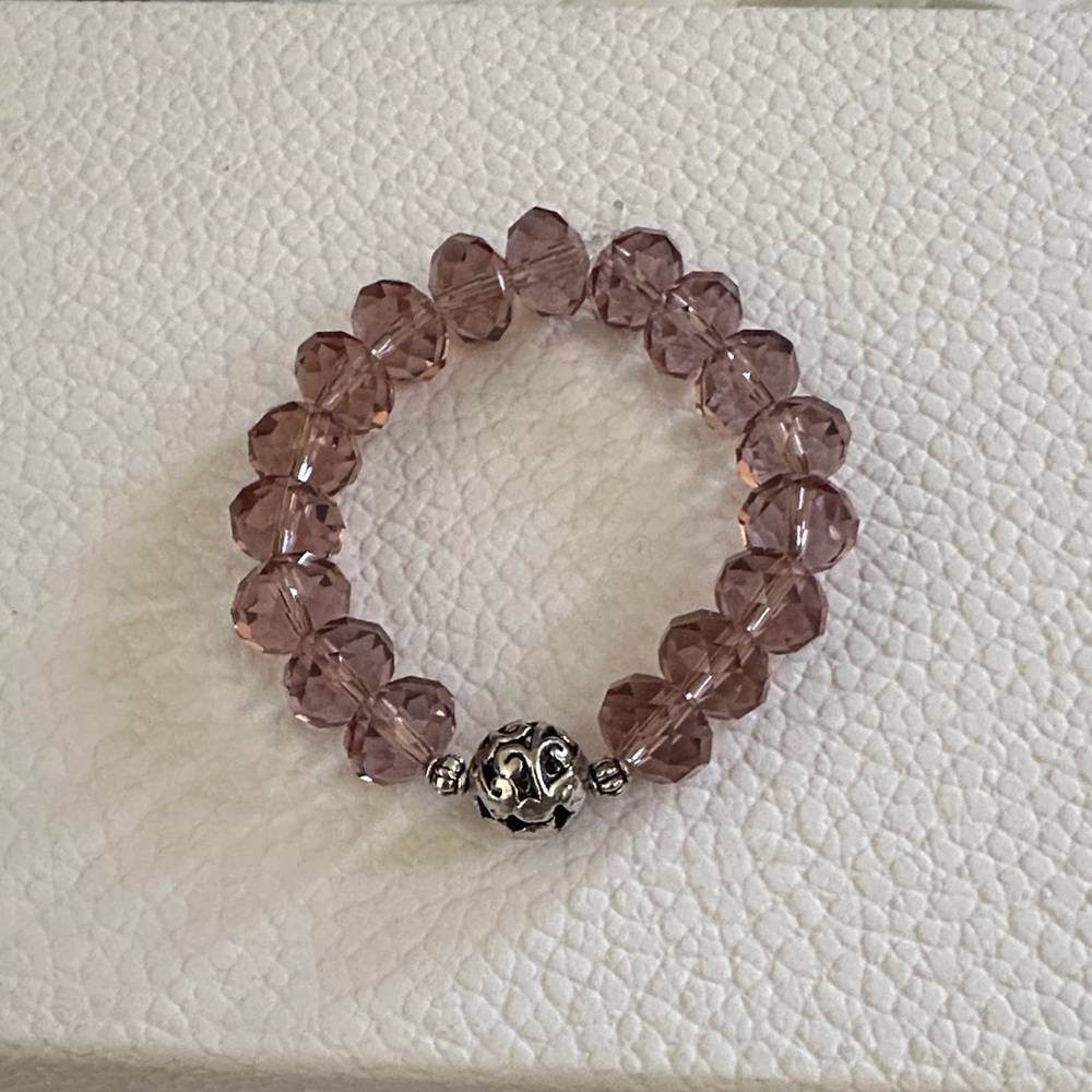 NWOT Czech Crystal Amethyst Beaded Stretchy Bracelet with Silver Accent